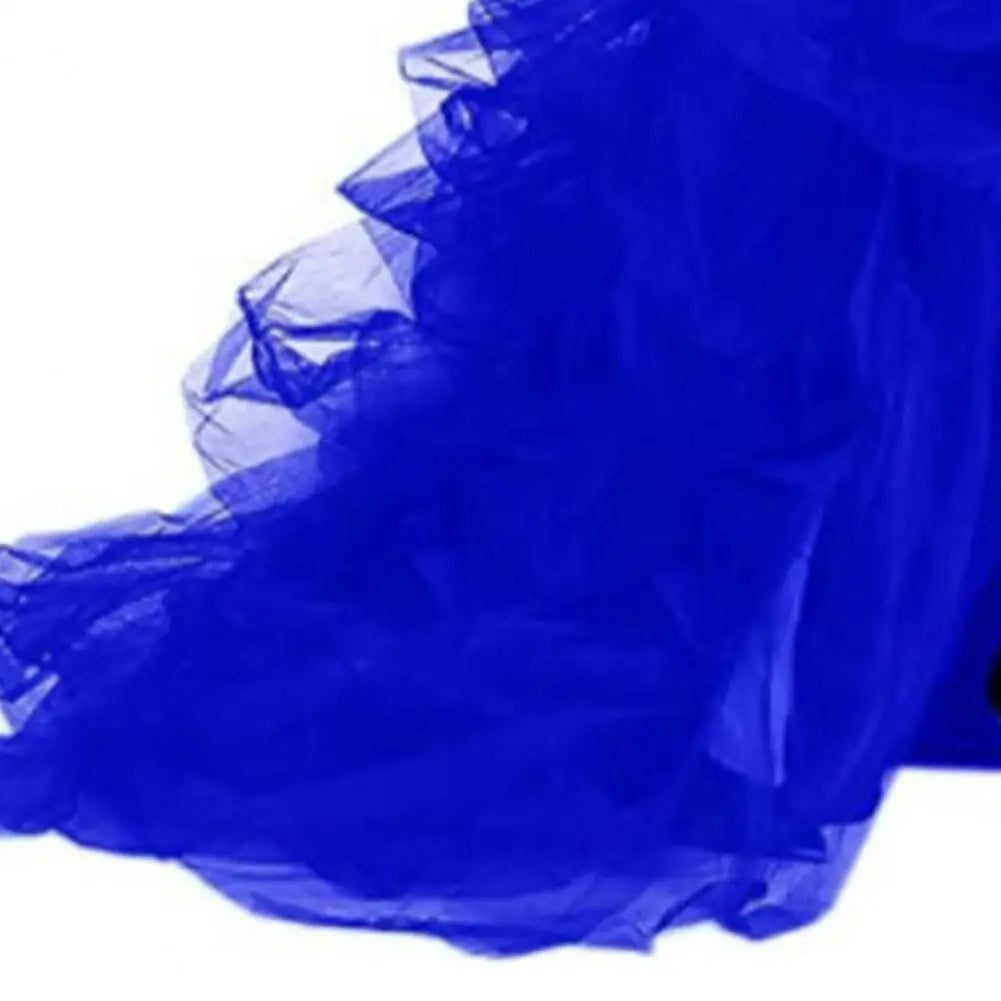 Solid Color Skirt Women Tulle Puffy High-Waist Elastic Waistband High-Low Hem Wedding Planning Gown Skirt Party Dress