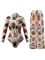 S - XXL New One Piece Swimsuit Women Swimwear Female Padded Bather Bathing Suit Swim With Pants Zipper Printed Long Sleeve K8113