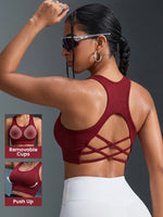 1PC Women Sports Bra Seamless Wireless Racerback Criss Cross Strappy Backless Yoga Crop Top Wide Strap Workout Gym Vest