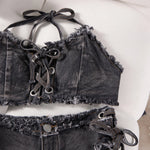 DEKA Retro Women Bikini Denim Suits Summer Halter Camis+ Mini Pant Lingerie Fashion Vacation Swimsuits Sexy Bra&Briefs Sets