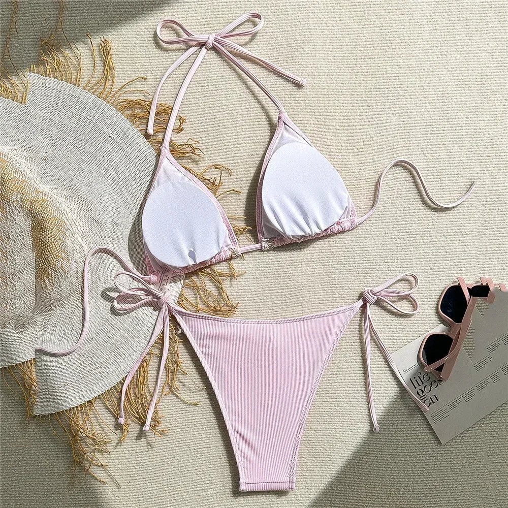Shell Decoration Swimwear String Halter Bikinis Sets Micro Thong Sexy Swimsuit Women 2026 Bathing Suit Purple Triangle Bikini