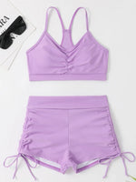 Drawstring Front Shorts Bikinis 2024 High Waist Swimsuit Women Swimwear Female Bathers Bathing Swimming Swim Suit Beachwear