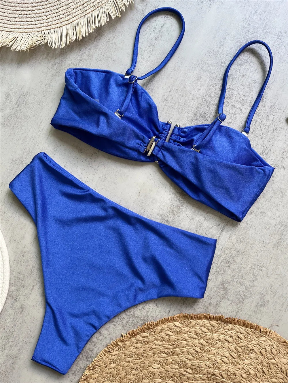 Brown Shiny U Shaped Bikini High Waist Sexy Swimsuit Women 2026 Wrinkled Solid Swimwears Bathing Suit Bandeau Bikinis Sets Mujer