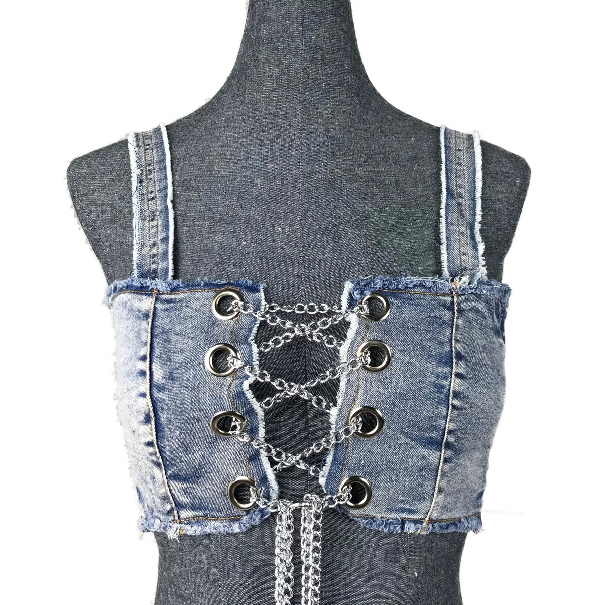 DEKA Women Denim Chain Bikini Set Jeans Cross Swimsuit Decoration High Waist Super Short Pants Swimwear Two-Pieces Bathing Suits