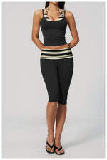 New Fake Two-piece Yoga Sets Women Striped Shock-absorbing Slim Sports Tank Top Fitness Suit Gym High Waist Mid Pants Tracksuit
