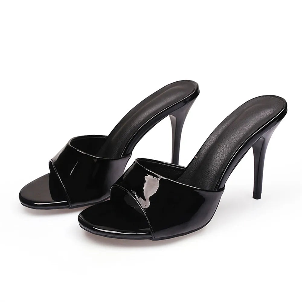 2025 Brand Design Red High Heels Outdoor Slipper Slides Sandals Women Elegant Black Open Toe Summer Nude Mules Shoes Big Size 43