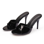 2025 Brand Design Red High Heels Outdoor Slipper Slides Sandals Women Elegant Black Open Toe Summer Nude Mules Shoes Big Size 43