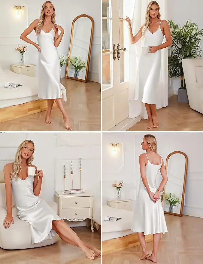 Women's Nightdress Spaghetti Strap V Neck Elegant Luxury Comfortable Breathable Loungewear Relaxing Daily Leisure Classic Style