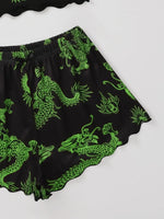 Summer Pajamas Set for Women Nightwear Sexy Dragon Printed Vest Halter Top Shorts Suit Homewear Sleepwear Loungewear