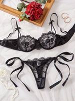 Lady Floral Embroidery Lingerie Set Women Sheer Bra and Brief Underwear Set Satin Sexy Intimates Underwear