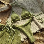 With Mesh Sarong Skirt Halter Bikini Women Swimwear Female Swimsuit Three-pieces Bikini Set Fishnet Bathing Suit Swim Beachwear