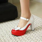 Women Lolita Style Patent Leather Bow Shoes 9.5cm High Heels Anti-slip Rubber Sole Platform Pumps Ideal for Parties Daily Wear