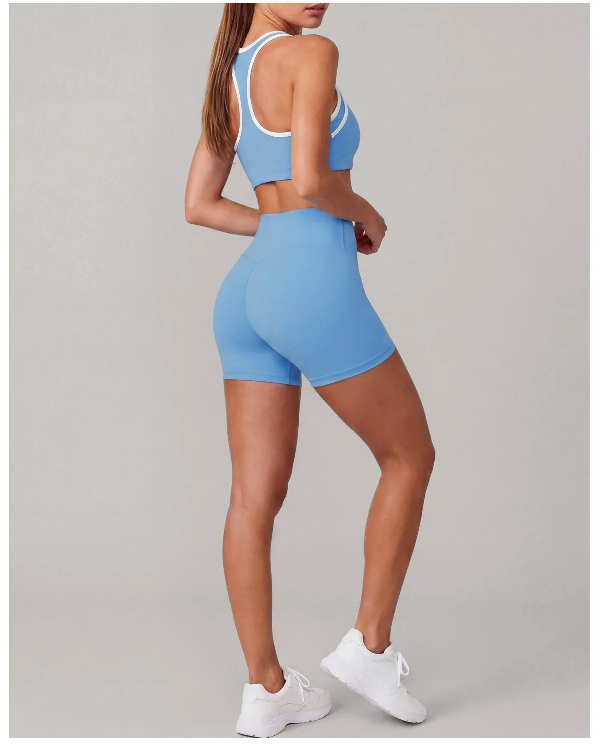 Summer 2 Pieces Yoga Sets Women Color Contrast Back I-shaped Shockproof Sports Bra High Waist Shorts Gym Fitness Suit Tracksuit