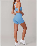 Summer 2 Pieces Yoga Sets Women Color Contrast Back I-shaped Shockproof Sports Bra High Waist Shorts Gym Fitness Suit Tracksuit