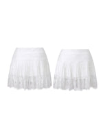 Women Solid Color Patchwork Lace Mini Skirt High Rise A-line Short Pleated Skirts Casual Summer Streetwear