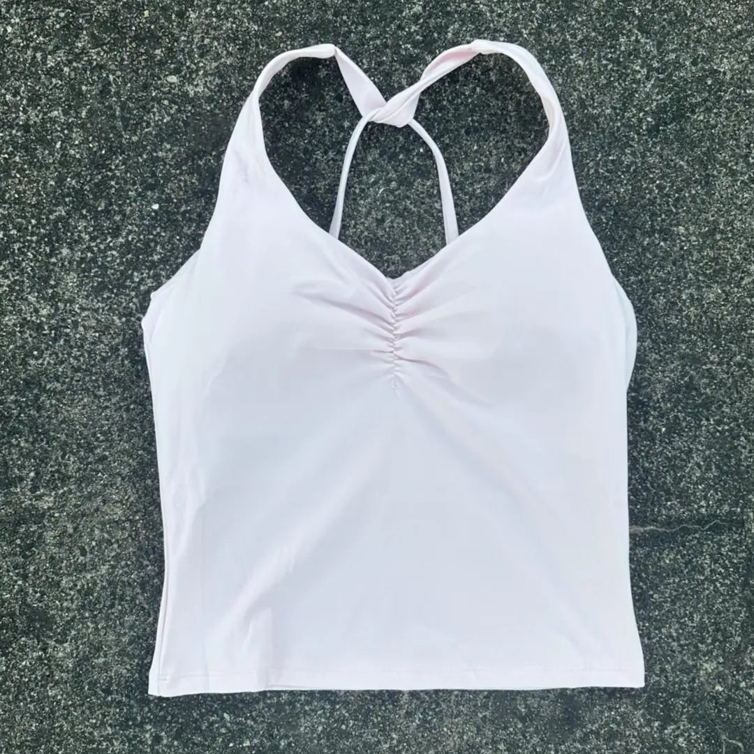 Solid Color Cross Back Tank Top Women Fitness Sport Bra Top Soft Tight Comprehensive Training Gym Yoga Underwear With Chest Pad