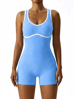 Sleeveless Contrast Trim Backless Yoga Romper Seamless Body Shaping Sport Jumpsuit for Running Training