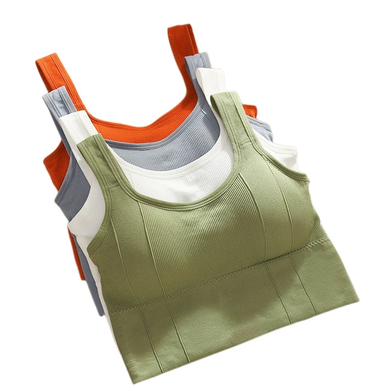 Women Crop Top Padded Tank Top Sports Bra Seamless Underwear Summer Fitness Casual Streetwear Camisole Removable Pads