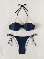 Halter Solid Bikinis 2026 Women Sexy Shell Swimsuit Push Up Pearl Swimwear Female Bathers Bathing Swimming Swim Suit Beachwear
