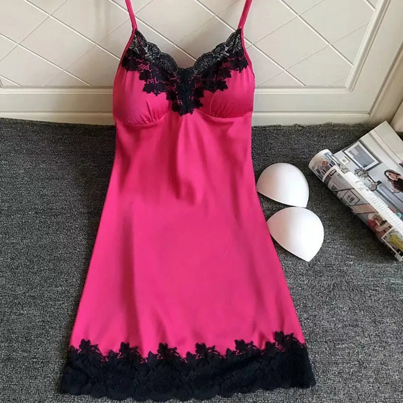 Sexy WomenSilk Robe Dress Nightdress Soft Lace Casual Nightgown Straps Sleepwear Nightdres