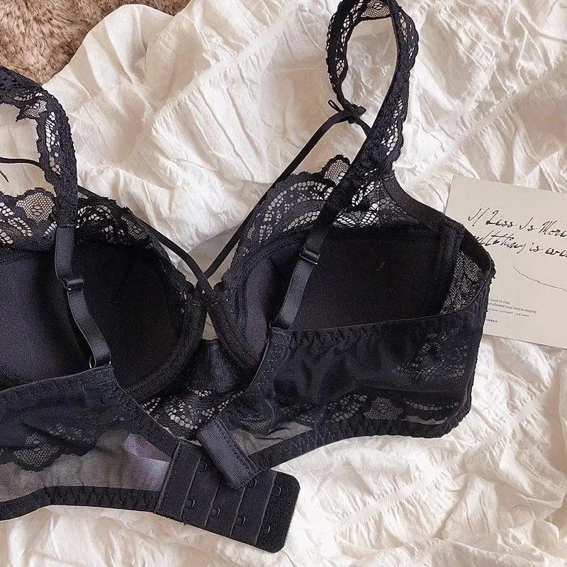 MOYISU Sexy French Lace Bralette Small Bust Cup Bra Set with Removable Straps & Push Up Pads, Soft Underwire Thin Girls Bra Top