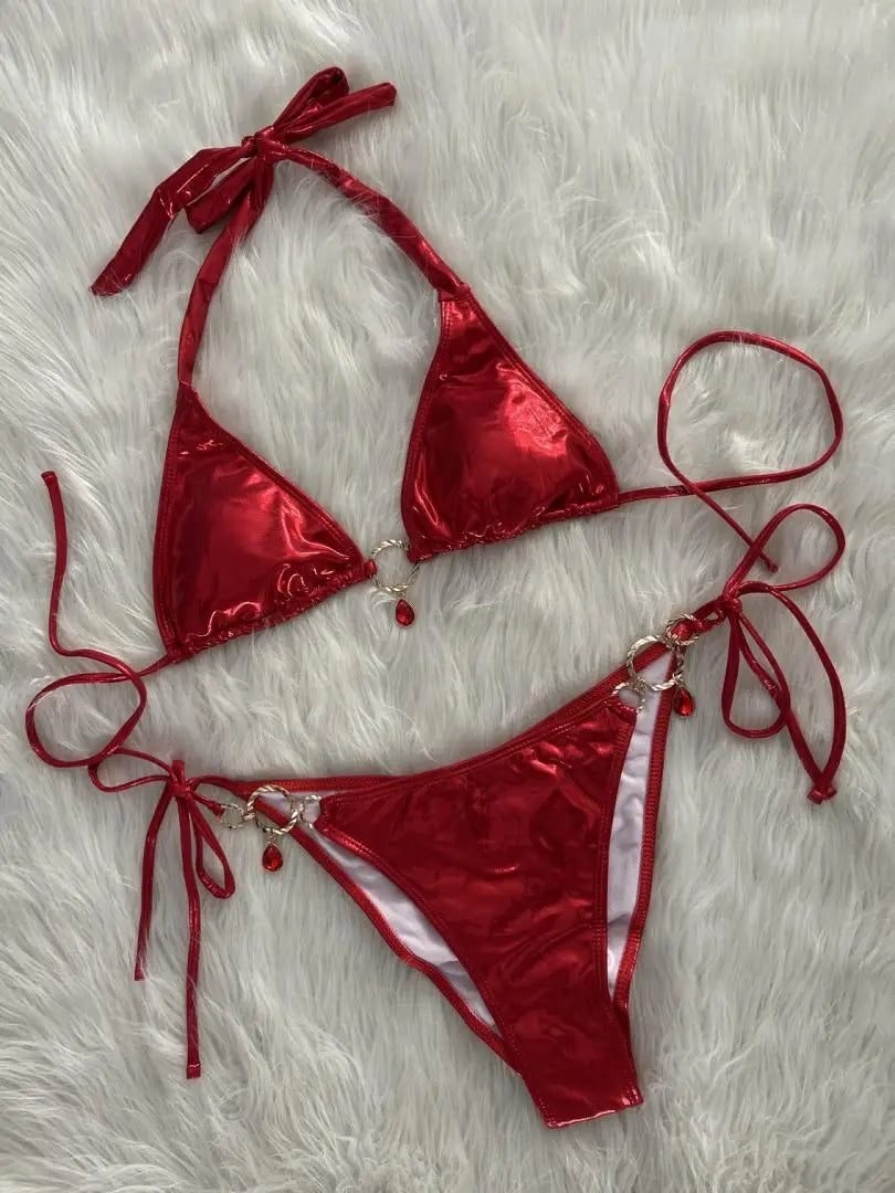 Sexy Red Bikini Set Women Luxury Metal Chains Rhinestone Diamond Push Up Micro Swimsuit Beach Bathing Suit Thong Swimwear 2026