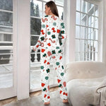 Women's Christmas Pajamas Set Autumn Winter Floral Printed Long Sleeve T-shirt and Long Pants Suit Loungewear Sleepwear