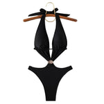 2026 Black Bandage Hollow Out Swimwear One Piece Swimsuit Women Push Up Metal Ring Linked Monokini Bathing Suit Swimming Wear