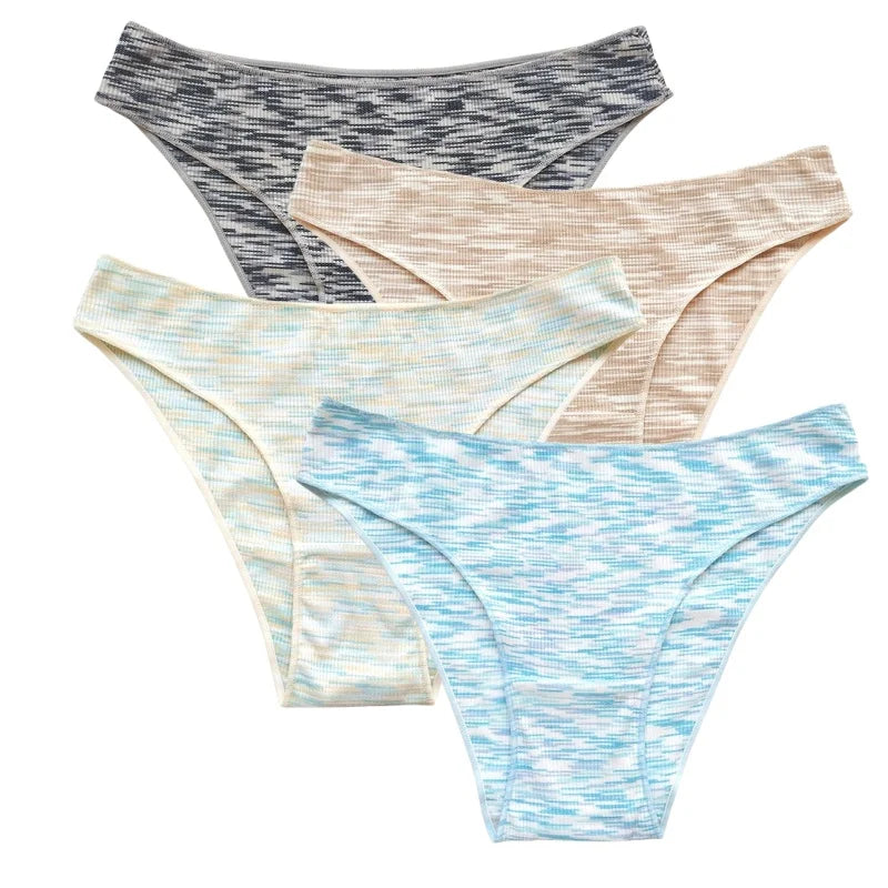 4Pcs/Set Women's Panties Low Rise Briefs Stretch Underwear Female Underpants Colorful Striped Panties Comfort Lingerie S-XL