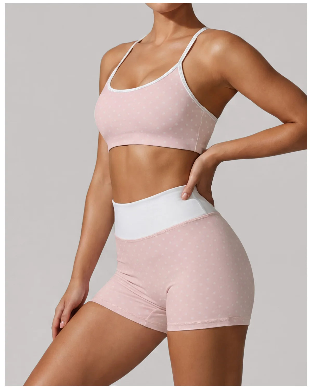 Summer Pink Wave Point Yoga Sets for Women Slim Sports Tank Top Gym Outfits Outerwear High Waist Shorts Training Fitness Suits