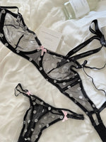 French Style Polka Dot Bra & Thong Set | Retro Sexy Lace Lingerie, Ultra Thin Sheer Netting for Big Bust & Plus Size MOYISU Bras