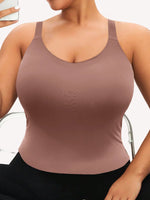 Women's Plus Size Wireless Seamless Bra Tank Top with Removable Pads Wide Straps Ribbed Breathable Thermal Warm Vest for Sports
