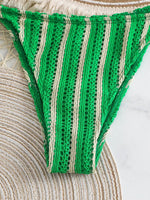 New Retro 3 Pieces Knitted Mesh String Bikini Set Swimsuit Women Blue Striped Swimwear with Shorts Beach Wear Boho Bathing Suit