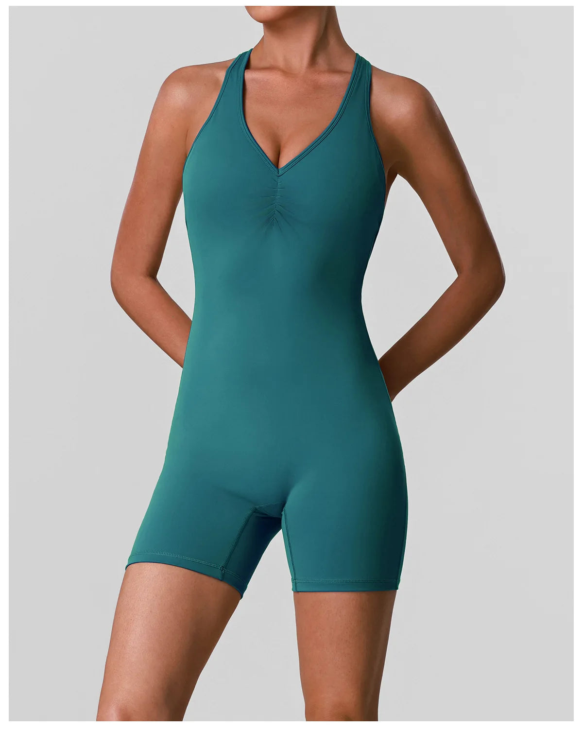 Cross Back V-neck Short Yoga Jumpsuit Women Quick Drying Solid Sleeveless Sports One Piece Suit Outdoor Recreation Bodysuits