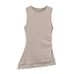 Women's FashionableCasual Pleated Lace Top Women Ruched Side Lace Trim Sleeveless Tank Top Casual Slim Fit Basic Tops 1JTD