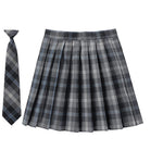 Women Summer Plaid Pleated Skirt With Necktie Bowtie Korean Jk Skirt Student Uniform Japanese School Preppy A Line Mini Skirts