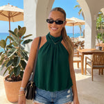 2026 Summer Women Elegant Halter Tops Backless Sleeveless Bubble Hem Vest for Club Party Casual Loose Tank Tops