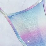 Sexy Color Shiny Bikini Swimsuit One Piece Swimwear Women String Thong Backless Monokini High Cut Bathing Swimming Suits Wear