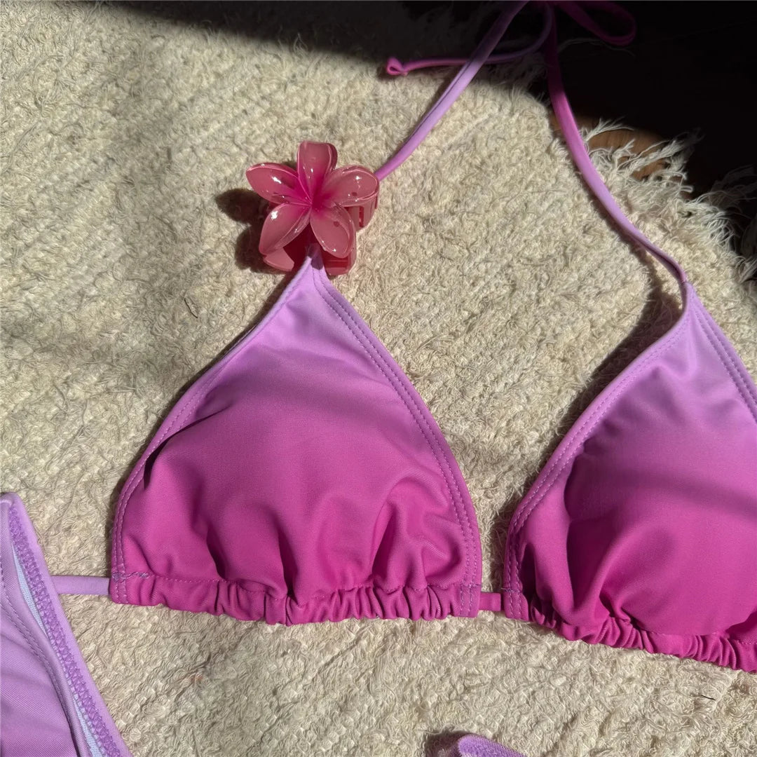 With Skirt Gradient Halter Bikini Female Swimsuit Women Swimwear Three-Pieces Bikini Set Padded Bather Bathing Suit Swim V7044