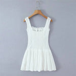 Square Neck Lace Trim Spliced Strap Dress For Women Front Mini Bud Skirt White Lace Mini Dress Ruffle Casual Summer Dress 4MXE