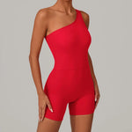 Summer One Shoulder Yoga Short Jumpsuit Women Sexy Cut Out Backless Scrunch Booty One Piece Suit Gym Workout Fitness Clothes