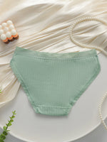 Women Ribbed Cotton Briefs Lace Trim Mid Waist Panties Soft Breathable Rhinestone Star Decor Ladies Daily Basic Underwear W134