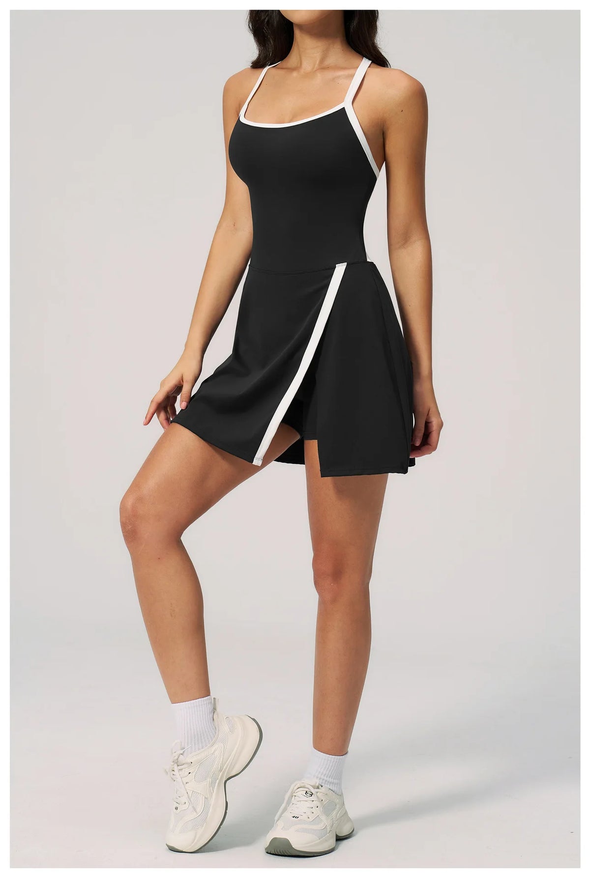 Naked Women's Tennis Dresses for Women Breathable Back Hollowed Out Sleeveless Mini Dress Built in Shorts Tight Sports Skirt