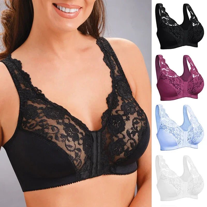 Women Lace Bra Plus Size Push Up Underwear Crop Top S-6XL Seamless Brassiere Female Lingerie Sexy Front Closure Bralette