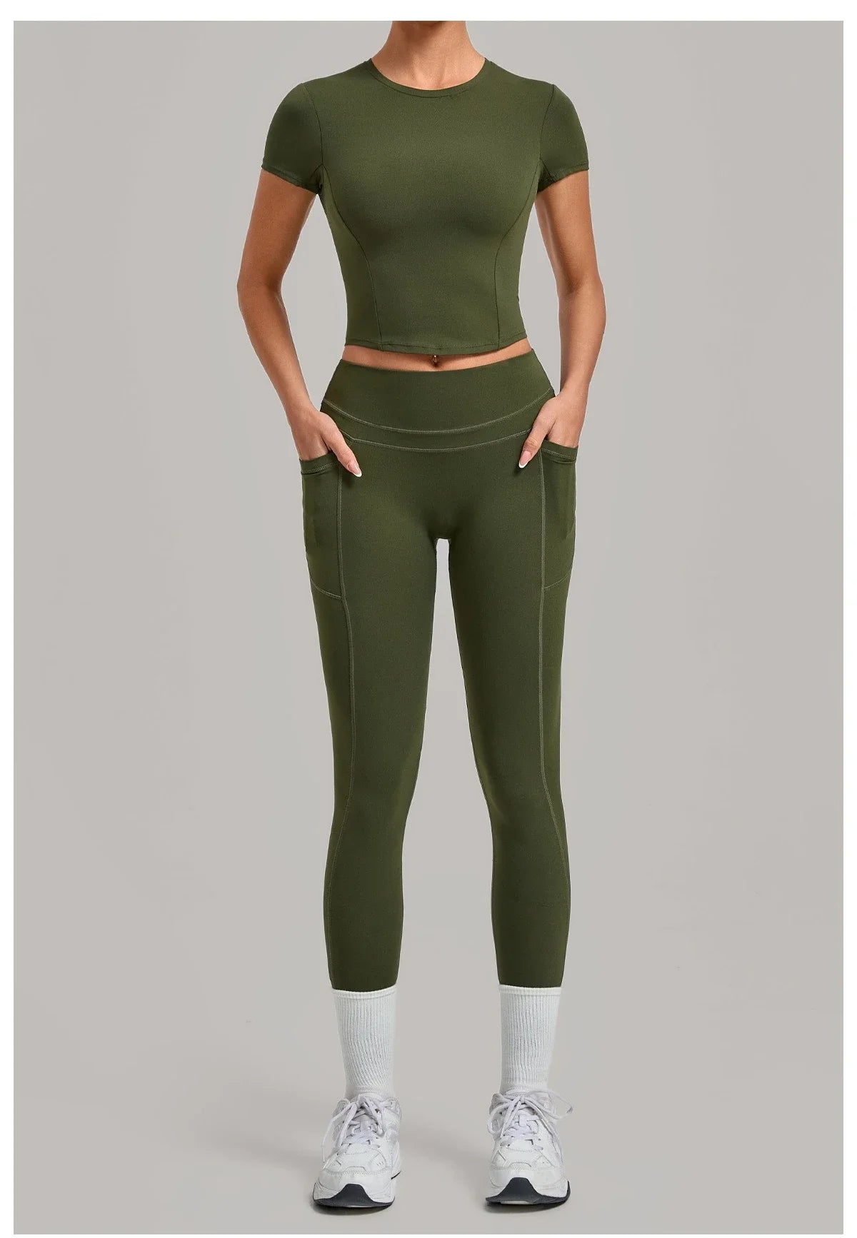 Women's Seamless Yoga Sets Sports Fitness Hip-lifting High Waist Pants Slim Fit Short-sleeve Suits Workout Running Training Sets
