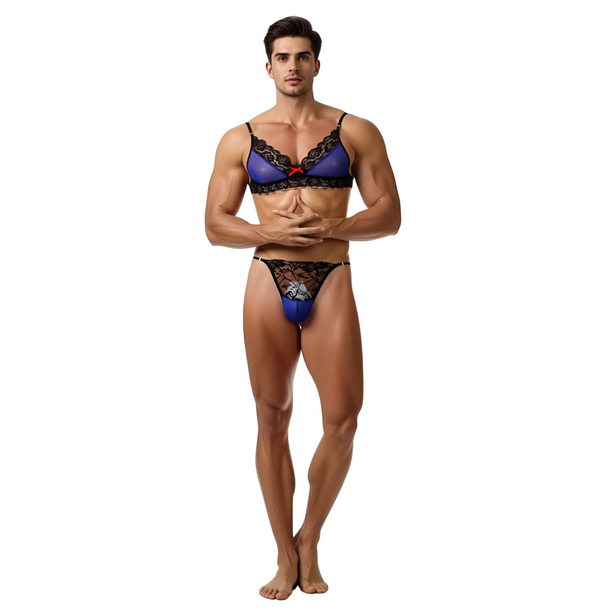 European and American men's sexy lace bra and panties temptation suit transvestite suit