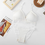 Women Sexy V-neck Padded Bra Lingerie Set Push-Up Bras Low Rise Briefs Non-wire Bralette Brazilian Panties Female Underwear Set