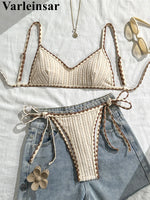 Wrinkled Crinkled Bikini Women Swimwear Female Swimsuit Two-pieces Bikini Set High Leg Cut Padded Bather Bathing Suit Swim V8029