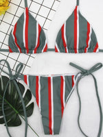 New Sexy Halter Striped Bikini 2025 Women Swimsuit Female Swimwear Two Pieces Bikini Set Brazilian Bather Bathing Suit Swim Lady