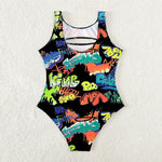 Vintage Yellow Abstract Print One Piece Swimsuit 2024 Women Hollow Out Holiday Bathing Suit Tummy Control Swimwear Beachwear
